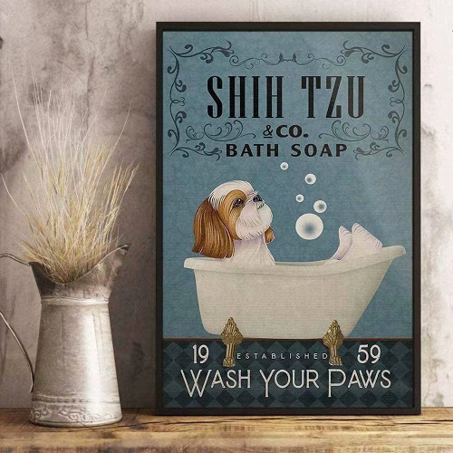 Dog Metal Tin Sign Shih Tzu Co. Bath Soap Wash Your Paws Printed Poster Bathroom Toilet Living Room Home Art Wall Decoration 8inch X 12inch Dog Metal Tin Sign Shih Tzu Co. Bath Soap Wash Your Paws Printed Poster Bathroom Toilet Living Room Home Art Wall Decoration 8inch X 12inch