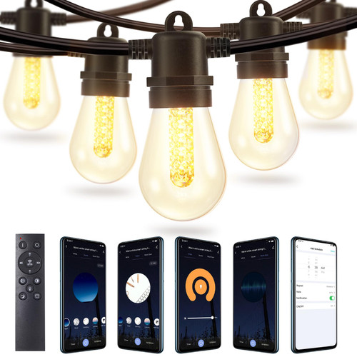 addlon 48FT Smart Outdoor String Lights with APP & Remote Control, Works with Alexa, Music Sync Waterproof Patio Lights with Dimmable Edison Shatterproof Bulbs, Extendable for Patio, Porch addlon 48FT Smart Outdoor String Lights with APP & Remote Control, Works with Alexa, Music Sync Waterproof Patio Lights with Dimmable Edison Shatterproof Bulbs, Extendable for Patio, Porch