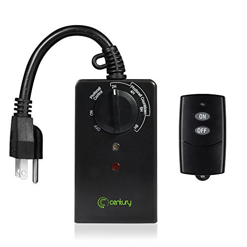 Century Outdoor 24-Hour Water Resistant Photoelectric Countdown Timer Photocell Light Sensor (2, 4, 6 or 8 Hours Countdown Mode) 2 Grounded Outlets Remote Control (100ft Range) for Home and Garden