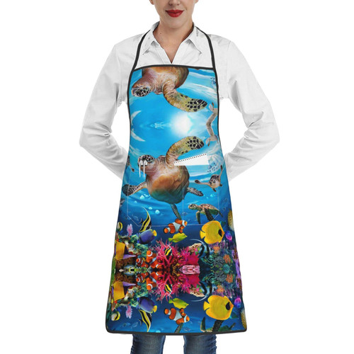 Evealyn Ocean Printed Bib Apron Chef Apron Cooking Aprons Water Drop Resistant Kitchen Aprons With 2 Pockets For Women Men Chef
