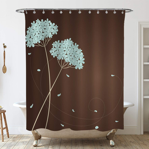Sufancy Blue and Brown Fabric Shower Curtain, Floral Shower Curtain Sets with Hooks, Heavy Weighted Bath Curtains Waterproof Polyester Fabric Bathroom Art Decor 72x72 Inches