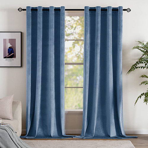 EMEMA Peacock Blue Velvet Curtains 96 inches - Elegent Velvet Curtains Window Drapes Grommet Thermal Insulated Room Darkening Home Decoration for Living Room Bedroom W52 x L96, 2 Panels