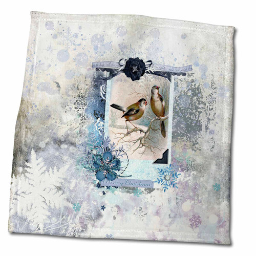 3dRose Image of Winter Birds in Trees, Flora, Snowflake Frame, Blue, Red - Towels (twl-336168-3)