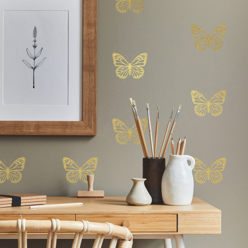 RoomMates RMK4994SCS Gold Butterfly Peel and Stick Wall Decals