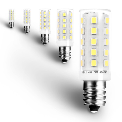 Ziomitus E12 6000K Daylight White Dimmable Led Bulbs, E12 25W-40W Halogen Replacement,T6 Small Base E12 C7 LED Candelabra Bulbs 4W Bright Cool White for Ceiling Fan Chandelier Lighting,450lm(5Pack) Ziomitus E12 6000K Daylight White Dimmable Led Bulbs, E12 25W-40W Halogen Replacement,T6 Small Base E12 C7 LED Candelabra Bulbs 4W Bright Cool White for Ceiling Fan Chandelier Lighting,450lm(5Pack)