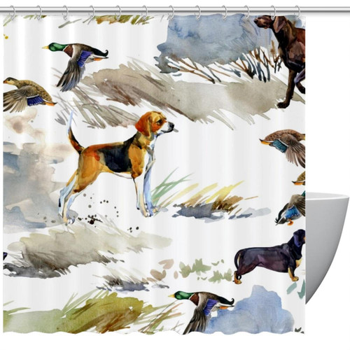 VAPOKF Shower Curtain for Bathroom Decor, Hunting Greyhound Dog and Ducks Waterproof Polyester Fabric Bath Curtain Set with 12 Hooks - 60x72 Inches