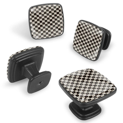 TBOUOBT 12 Pack Cabinet Knobs Dresser Knobs Drawer Knobs Kitchen Cabinet Knobs, Knobs for Cabinets and Drawers, Black and White Cats Cartoon Animal Checkered