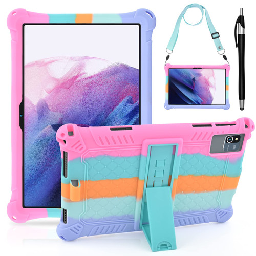 DETUOSI Silicone Case for Okaysea 10.1 inch Tablet, with Stylus Pen & Shoulder Strap, Multi-Angle Stand Case, Soft Lightweight Protcetive Cover for QunyiCO 10.1, Moderness MB1001 10.1, Dazzling Pink