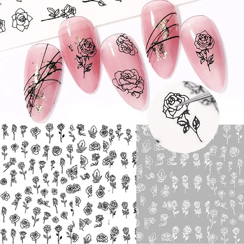 Rose Nail Stickers, Flower Nail Stickers Decals,3D Self-Adhesive Black and White French Manicure Stickers Flower Nail Art Design Manicure DIY Nail Decoration for Acrylic Nails,6Sheets Rose Nail Stickers, Flower Nail Stickers Decals,3D Self-Adhesive Black and White French Manicure Stickers Flower Nail Art Design Manicure DIY Nail Decoration for Acrylic Nails,6Sheets