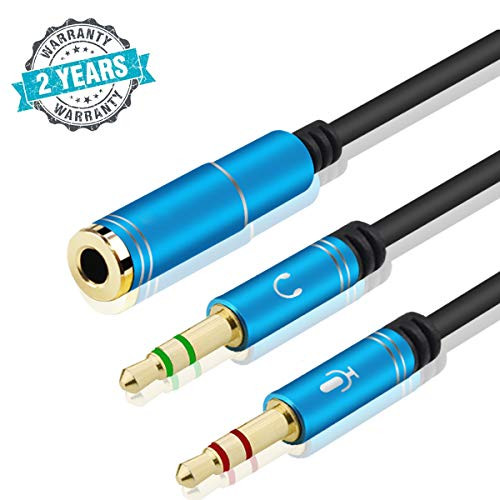 Headphones Jack Adapter Headset Splitter Cable Mic Y Splitter with Separate mic and Headphone Connector for PC, Earphone, PS4 Xbox Gaming Headset/Female to 2 Male