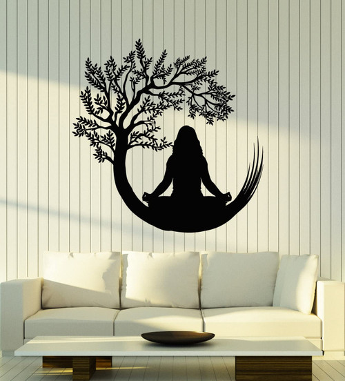 Vinyl Wall Decal Meditation Woman Sitting On Tree Silhouette Yoga Stickers Mural Large Decor (g8014) Black Vinyl Wall Decal Meditation Woman Sitting On Tree Silhouette Yoga Stickers Mural Large Decor (g8014) Black