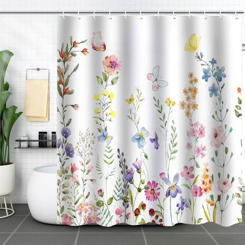 Eaonele Floral Plant Flower Shower Curtain Set, Waterproof Butterfly Flower Shower Curtain for Bathroom with Hooks, Botanical Shower Curtains Fabric Bathtub Machine Washable Home Decor -72X72 inches Eaonele Floral Plant Flower Shower Curtain Set, Waterproof Butterfly Flower Shower Curtain for Bathroom with Hooks, Botanical Shower Curtains Fabric Bathtub Machine Washable Home Decor -72X72 inches