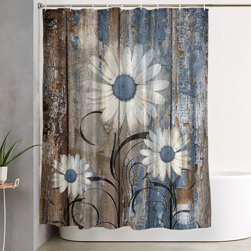 LUCKYLEI Rustic Daisy Shower Curtains,Funny Blue Floral Farmhouse Shower Curtains for Bathroom,Spring Country Botanical Bathroom Shower Curtain Sets Waterproof Fabric Decor,with 12 Hooks ?72x72inch?