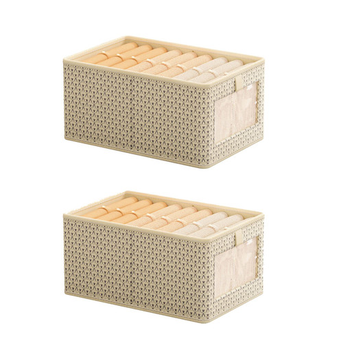 2 Pack Wardrobe Closet Organizer,Stackable Clothing Bins,Storage Containers for Organizing Clothing,Jeans, Toys, Books, Shelves,Closet Organizers , Large Storage Boxes Baskets with Window Beige 2 Pack Wardrobe Closet Organizer,Stackable Clothing Bins,Storage Containers for Organizing Clothing,Jeans, Toys, Books, Shelves,Closet Organizers , Large Storage Boxes Baskets with Window Beige