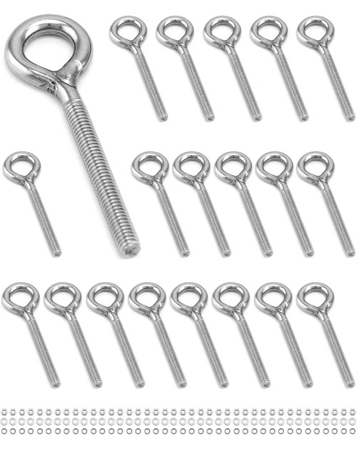 QWORK 20 Pack M6 Eye Bolt Ring Bolts, Heavy Duty Stainless Steel Shoulder Lifting Ring Threaded Eyebolts, Welded Closed Screw Rod Eye Screw Bolts