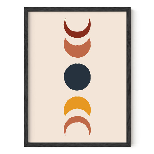 Mid Century Modern Wall Art Sun - By Haus and Hues | Boho Posters and Prints Wall Art Mid Century Modern Print Sun Art Print Boho Pictures for Wall Boho Art Boho Prints (Moon Transitions, 12x16 Black Framed)