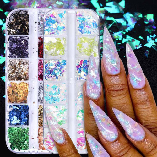 2 Boxes Holographic Nail Art Glitter Sequins Set, 12 Grids Iridescent Nail Sequins Mermaid Glitter Flakes, 12 Colors Nail Foil Flakes Nail Glitter Flake for Women Girls DIY Manicure Decorations 2 Boxes Holographic Nail Art Glitter Sequins Set, 12 Grids Iridescent Nail Sequins Mermaid Glitter Flakes, 12 Colors Nail Foil Flakes Nail Glitter Flake for Women Girls DIY Manicure Decorations