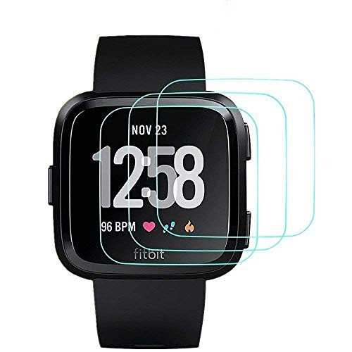 YUEMI Fitbit Versa Screen Protector Tempered Glss Screen Protector for Fitbit Versa Smart Watch [9H Hardness] [Anti-Scratch] [2.5D Round] [Full Coverage] [HD Clear] [High Response] [3-Pack]