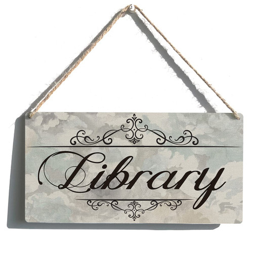 Library Sign Funny Farmhouse Library Wooden Hanging Sign Plaque Rustic Retro Wall Art Decor for Book Lover Home Decoration 12 x 6 Inches