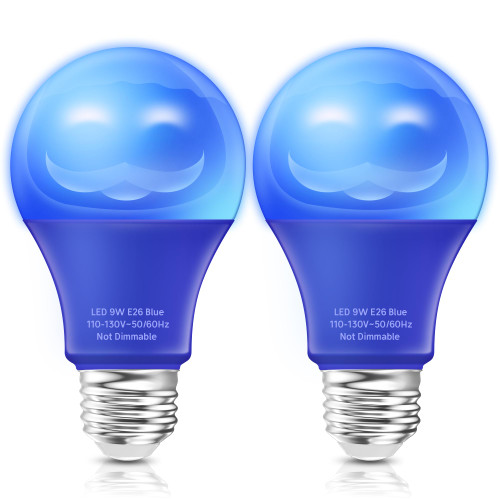 Prosperbiz Blue LED Light Bulbs, 9W Equivalent 60W A19 Colored Light Bulb, E26 Base Decorative Blue Bulbs for Halloween Decorations Home Party Holiday Wedding Indoor Outdoor Lighting, 2-Pack