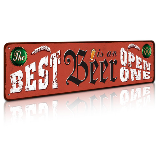 SOYAVE Metal Wall Sign, The Best Beer is an Open One 4" by 16", Fun Decorative Sign for Home Kitchen Bar Room Garage Decor, Vintage & Retro Beer Theme