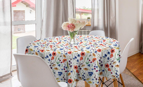 Lunarable Flower Round Tablecloth, Wildflowers Poppy Chamomile Cornflowers Daisies Countryside Illustration, Circle Table Cloth Cover for Dining Room Kitchen Decoration, 60", Coral Navy Blue Orange Lunarable Flower Round Tablecloth, Wildflowers Poppy Chamomile Cornflowers Daisies Countryside Illustration, Circle Table Cloth Cover for Dining Room Kitchen Decoration, 60", Coral Navy Blue Orange