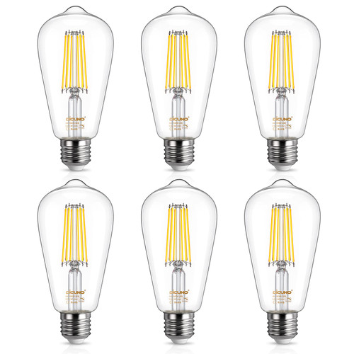 DiCUNO ST64 Edison LED Bulb 60W Equivalent, 6W Daylight White 4500K Dimmable Vintage LED Light Bulbs, 700LM E26 Medium Base with Clear Glass for Dining Room, Kitchen Lighting,Pack of 6