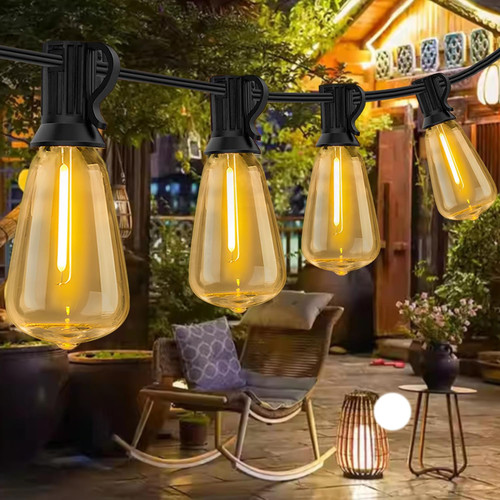 Couah Outdoor String Lights, 30FT LED Outdoor Patio Lights Waterproof with 15+1 Vintage Bulbs Shatterproof Energy Saving,2700K Hanging Edison String Lights Outside for Backyard,Bistro,Camping,Gazebo