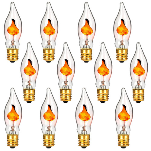 12 Pack Flickering Flame Light Bulbs Christmas Menorah Effect Candelabra Replacement Bulbs E12 Candelabra Base Chandelier Flicker Flame Light Bulb Window Candles Lights for Christmas Halloween Party