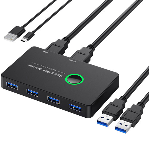 USB 3.0 Switch, USB Switcher 2 Computers Share 4 USB for PC Mouse Keyboard Printer Scanner, USB KVM Switch Selector Compatible with Windows, Mac, Linux