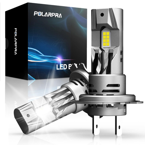 POLARPRA H7 Led Headlight Bulbs - 20,000LM 16CSP Chips 600% Super Brighter 1:1 Mini Size Plug and Play 6500K White H7 Led Bulbs High and Low Beam Halogen Replacement Canbus Ready - Pack of 2