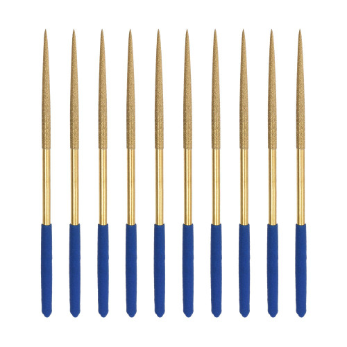 uxcell Diamond Needle File Set 3mm x 140mm, Round Files Titanium Coated Tools for Metal Wood Stone Glass, 10pcs