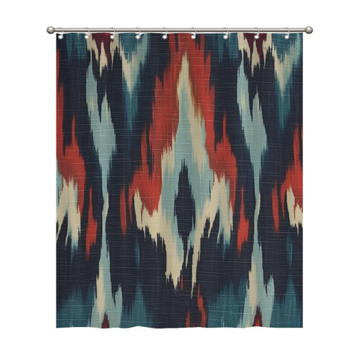 Shower Curtain Blue Green Red Cream Ikat Pattern Fabric Shower Curtain Liner Waterproof Bathtubs Decor with Hooks for Bathroom Decoration Bathroom Curtains 60x72 Inch