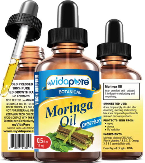 MORINGA OIL Moringa oleifera 100% Pure 0.5 Fl.oz.- 15 ml. For Skin, Face, Hair, Lip and Nail Care. by myVidaPure MORINGA OIL Moringa oleifera 100% Pure 0.5 Fl.oz.- 15 ml. For Skin, Face, Hair, Lip and Nail Care. by myVidaPure