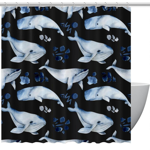 VAPOKF Shower Curtain for Bathroom Decor, Watercolor Blue Whales Waterproof Polyester Fabric Bath Curtain Set with 12 Hooks - 60x72 Inches