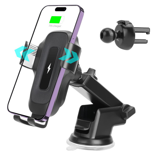Wireless Car Charger, Amlink 15W Fast Charging Auto Clamping, Car Phone Holder Mount Wireless Charging, Dashboard Windshield Air Vent for iPhone 14 13 12 11 Pro Max, Samsung S23 S22 S21