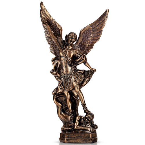 XIYOUQI 12.4 Inch St. Michael Statue, San Miguel Arcangel Statue, Archangel Michael Statue, Saint Michael Statue Defeated Lucifer Tramples Demon Statue, Collectible Angel Sculpture, Bronze