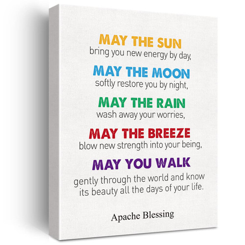 Apache Blessing Quote Canvas Wall Art Motivational May the Sun Bring You New Energy by Day Canvas Print Positive Painting Home Wall Decor Framed Nursery Gift 12x15 Inch