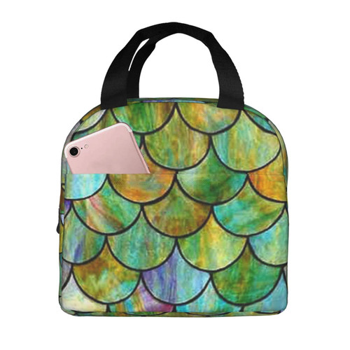 Reusable Lunch Tote Bag Vintage Mermaid Tail Insulated Lunch Bag Durable Cooler Lunch Box