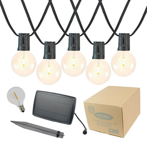 Novelty Lights 25 Foot G40 Solar LED Hanging Patio Outdoor String Lights, Weatherproof Shatterproof Plastic Globe Bulbs, Warm White, Black Wire