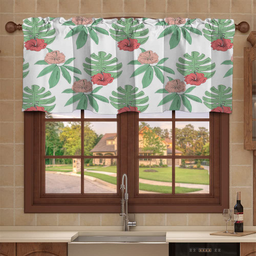 Fanjanmey Valance Curtain, Floral Pattern,Kitchen Curtains Rod Pocket Window Treatment Valance for Bathroom Basement,52" x 18",Sea Green White Pink Fanjanmey Valance Curtain, Floral Pattern,Kitchen Curtains Rod Pocket Window Treatment Valance for Bathroom Basement,52" x 18",Sea Green White Pink