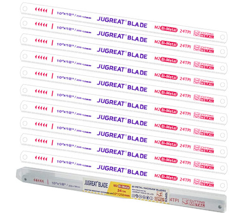 JUGREAT 10" Hacksaw Blades Replacement Bi-Metal,Bi-Metal Safe Flex Metal,High Speed Steel -24TPI (10 Pack)