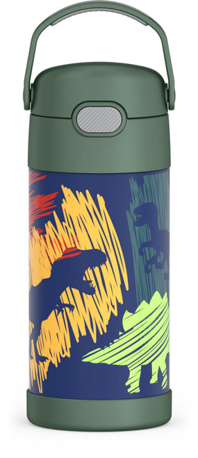THERMOS FUNTAINER 12 Ounce Stainless Steel Vacuum Insulated Kids Straw Bottle, Dinosaurs