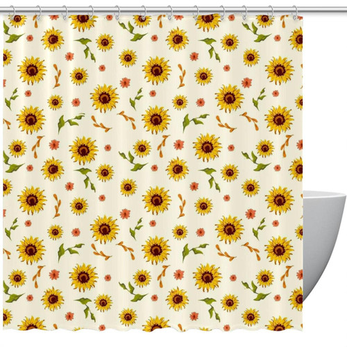 VAPOKF Shower Curtain for Bathroom Decor, Seamless Sunflower Pattern Waterproof Polyester Fabric Bath Curtain Set with 12 Hooks - 66x72 Inches