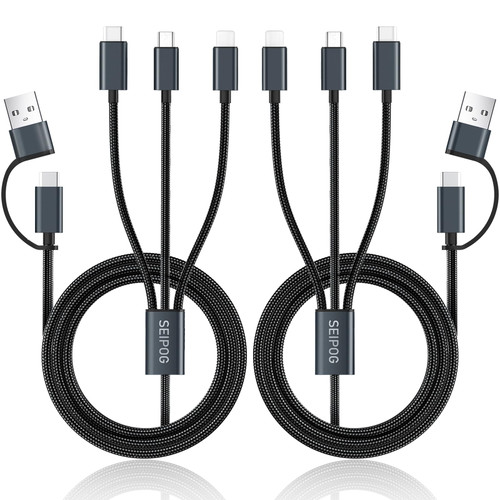 Multi Charging Cable 5 in 1, 2 Pcs 4FT USB C/A Multi Charger Cable to Type-C/Micro USB Port, Nylon Braided USB C Multiple Charger Cable, Universal Multi Phone Charger Cable for Cell Phones and More
