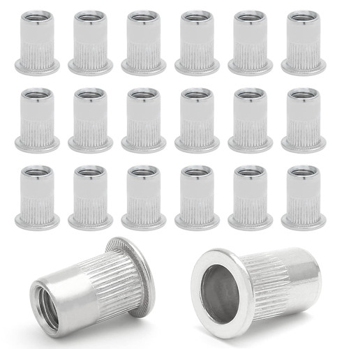 Qjaiune 50PCS 5/16"-18 Stainless Steel Threaded Insert Rivet Nut, 5/16-18UNC Rivnuts Flat Head Rivets, Knurled Nutsert Screws Blind Nut