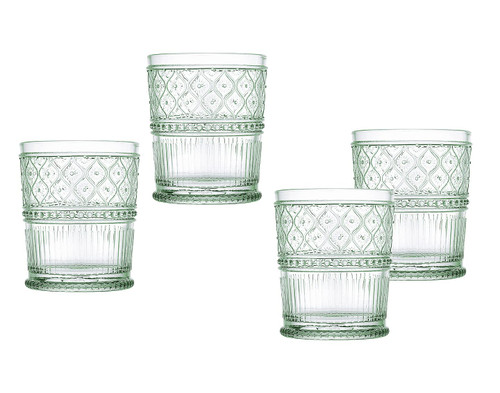 Godinger Old Fashioned Whiskey Glasses, Drinking Glasses, Vintage Decor, Glass Cups, Water Glasses, Cocktail Glasses - Claro Collection, 12oz, Green, Set of 4