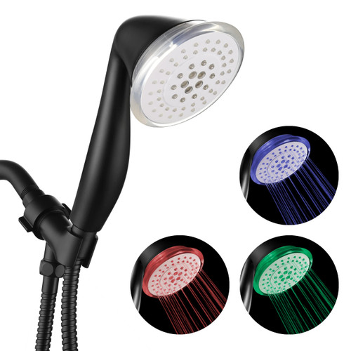 Iopsk Led Shower Head with Handheld,5 Spray Settings Shower Head with Light, Handheld Shower Head with 60 Inches Stainless Steel Hose And Adjustable Bracket-3 Color Changes with Water Temperature