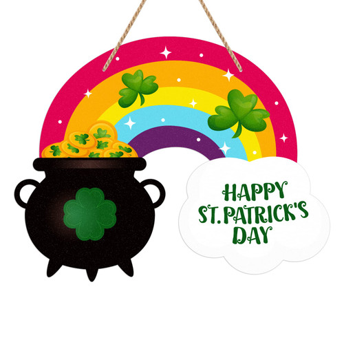 FaCraft Happy St.Patricks Day Door Sign Rainbow Shamrock Clover Wreath Sign for Front Door St. Patrick's Day Decorations Sign for Home Proch Wall Spring Irish Saint Patrick's Day Party Decorations