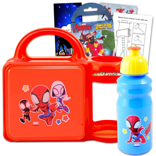 Marvel Shop Spiderman Lunch Box For Boys Kids Set - Spiderman Lunch Box And Water Bottle Bundle For Spiderman School Supplies With Spiderman Mini Coloring Book And More (Superhero School Lunch)